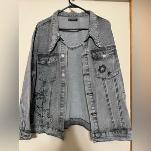 Oversized graphic denim jacket